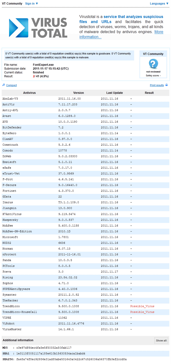 The Report with False Detection of a Virus